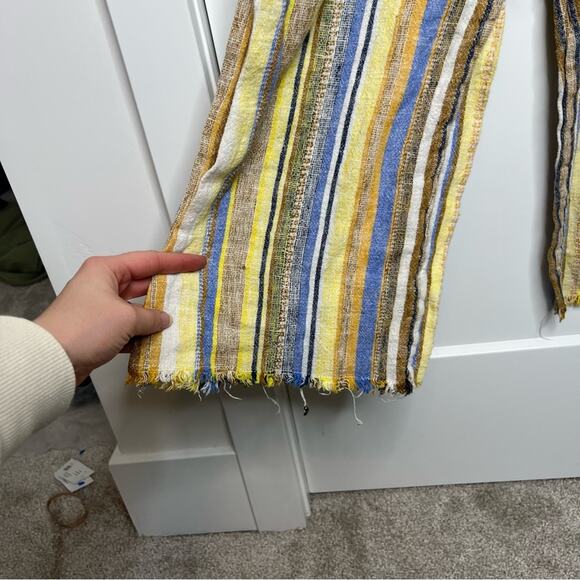 Anthropologie Drew Yellow Striped Linen Frayed Hem Straight Leg Jumpsuit Small - Picture 5 of 8